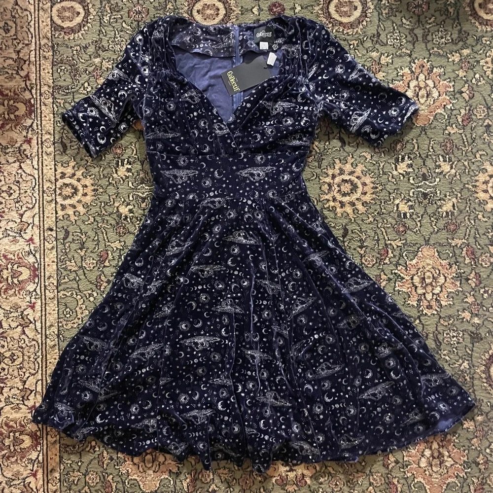 Collectif Trixie Celestial Velvet Swing Dress NWT - Picture 2 of 8
